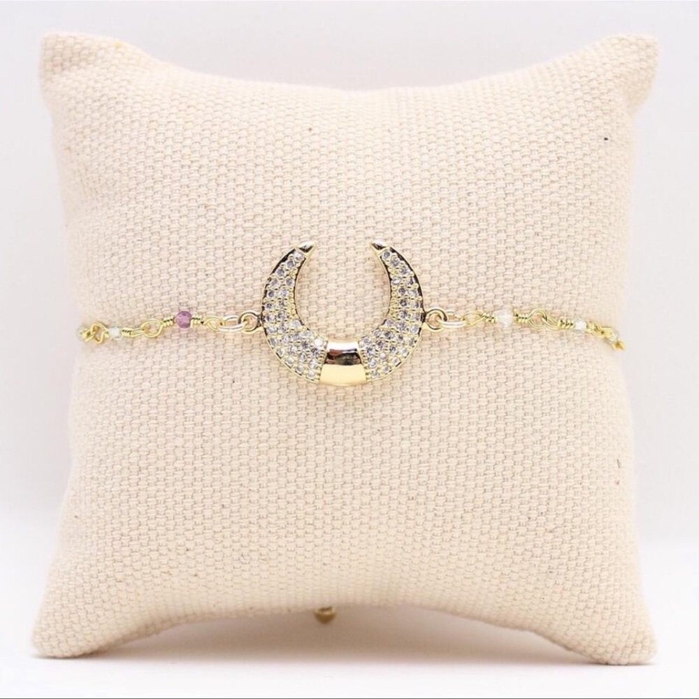 Lena Vie Lux Turkish Gold Swarovski Crystal Crescent Moon Adjustable Bracelet